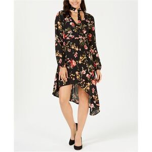 Project 28 Womens Choker Asymmetrical Dress, blackfloral, S